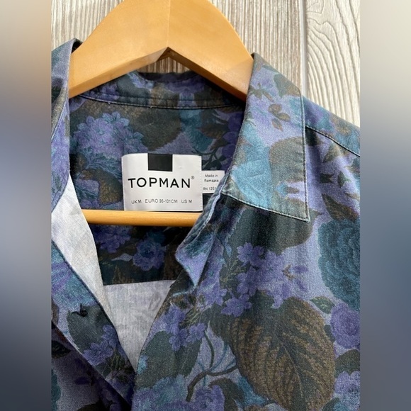 TOPMAN FLORAL BLUE DRESS SHIRT MEDIUM Mens Fashion Relaxed Casual - Picture 5 of 9